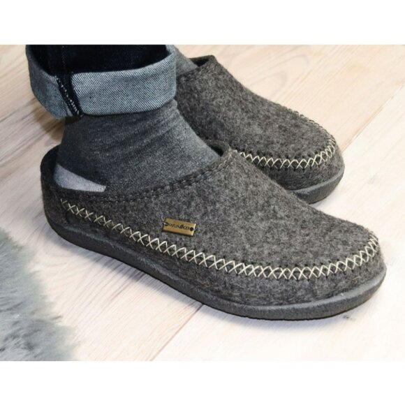 Haflinger Gray Wool Felt Slip-On House Slippers With Stitch Detail 38 - Picture 1 of 7